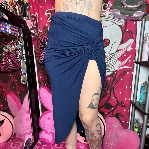 Navy Deep Blue High Low Open Leg Maxi Skirt NO SIZE TAG SEE MEASUREMENTS - Picture 1 of 7